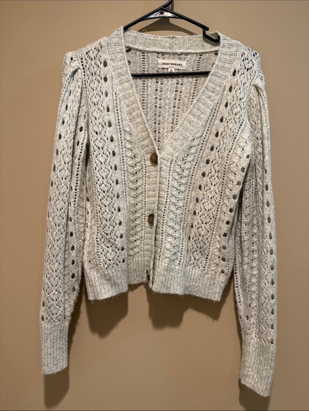 Lucky Brand Gray Open-Knit Button Front Cardigan